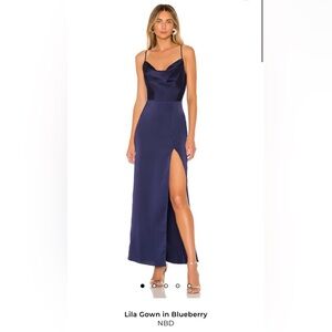 Revolve Lia Gown Blueberry | Cowl Neck Maxi Dress with Thigh Slit